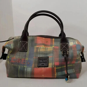 Dooney & Bourke Plaid Ladybug Duffle Multi Color Medium Vinyl 15” X 9” X 11”